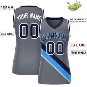 Custom Dark Gray White-Navy Thick Slash Fashion Tops Mesh Basketball Jersey For Women