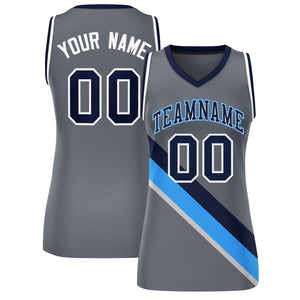 Custom Dark Gray White-Navy Thick Slash Fashion Tops Mesh Basketball Jersey For Women