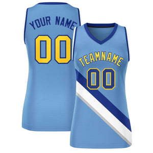 Custom Light Blue White-Royal Thick Slash Fashion Tops Mesh Basketball Jersey For Women