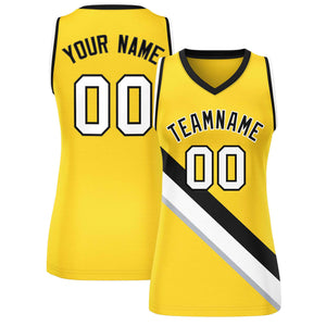 Custom Gold Black-White Thick Slash Fashion Tops Mesh Basketball Jersey For Women