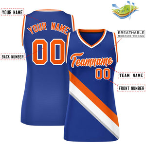 Custom Royal White-Orange Thick Slash Fashion Tops Mesh Basketball Jersey For Women