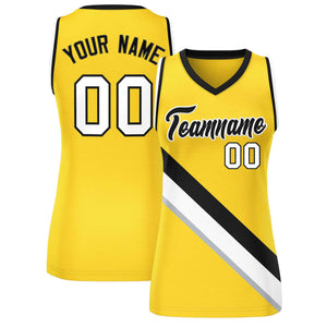 Custom Gold Black-White Thick Slash Fashion Tops Mesh Basketball Jersey For Women