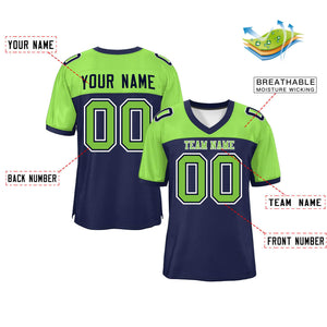 Custom Navy-Neon Green Raglan Sleeves Fashion Authentic Football Jersey