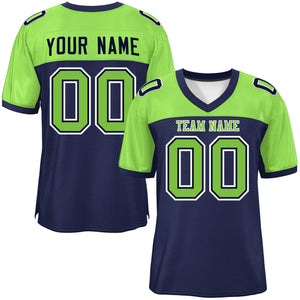 Custom Navy-Neon Green Raglan Sleeves Fashion Authentic Football Jersey