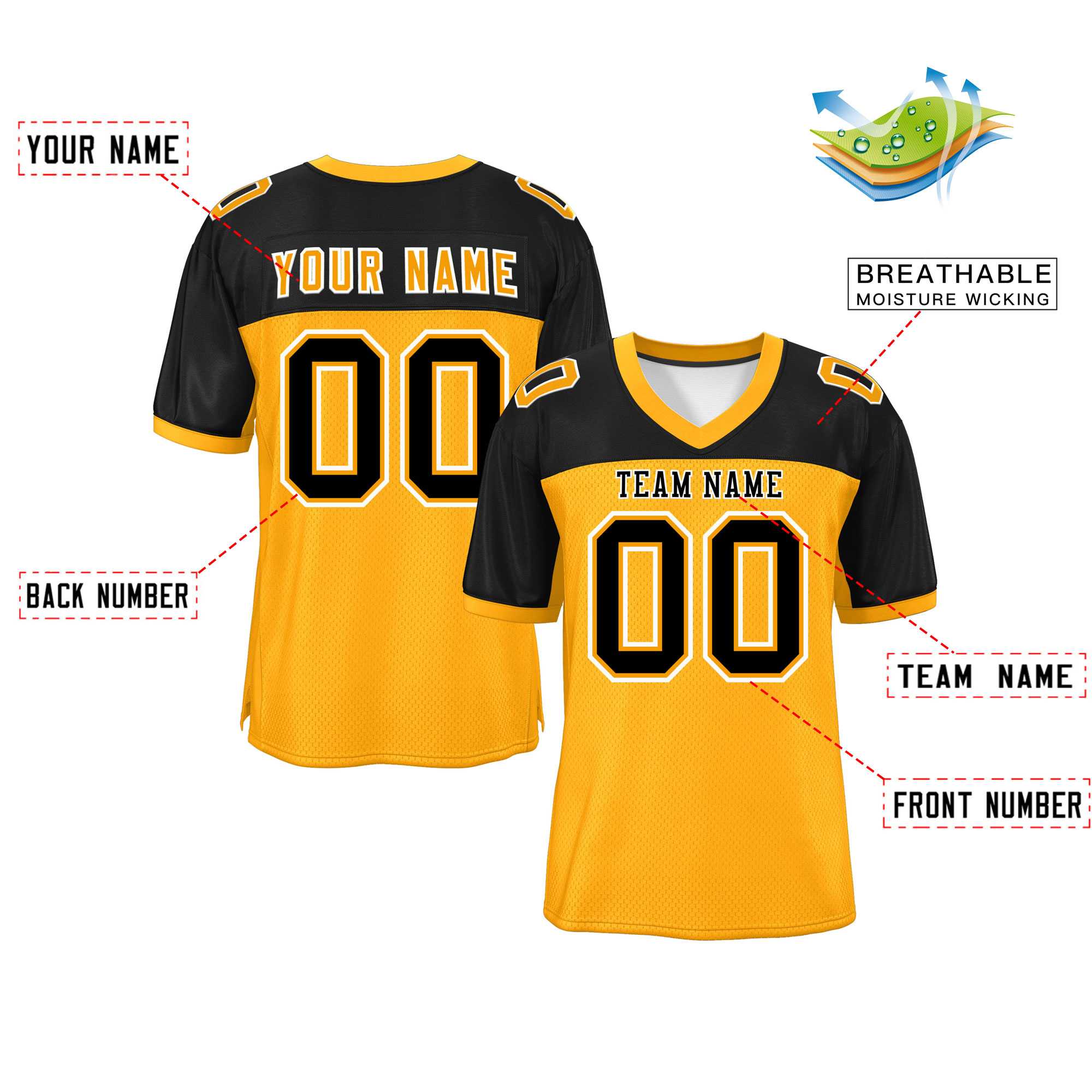 Custom Yellow-Black Raglan Sleeves Fashion Authentic Football Jersey