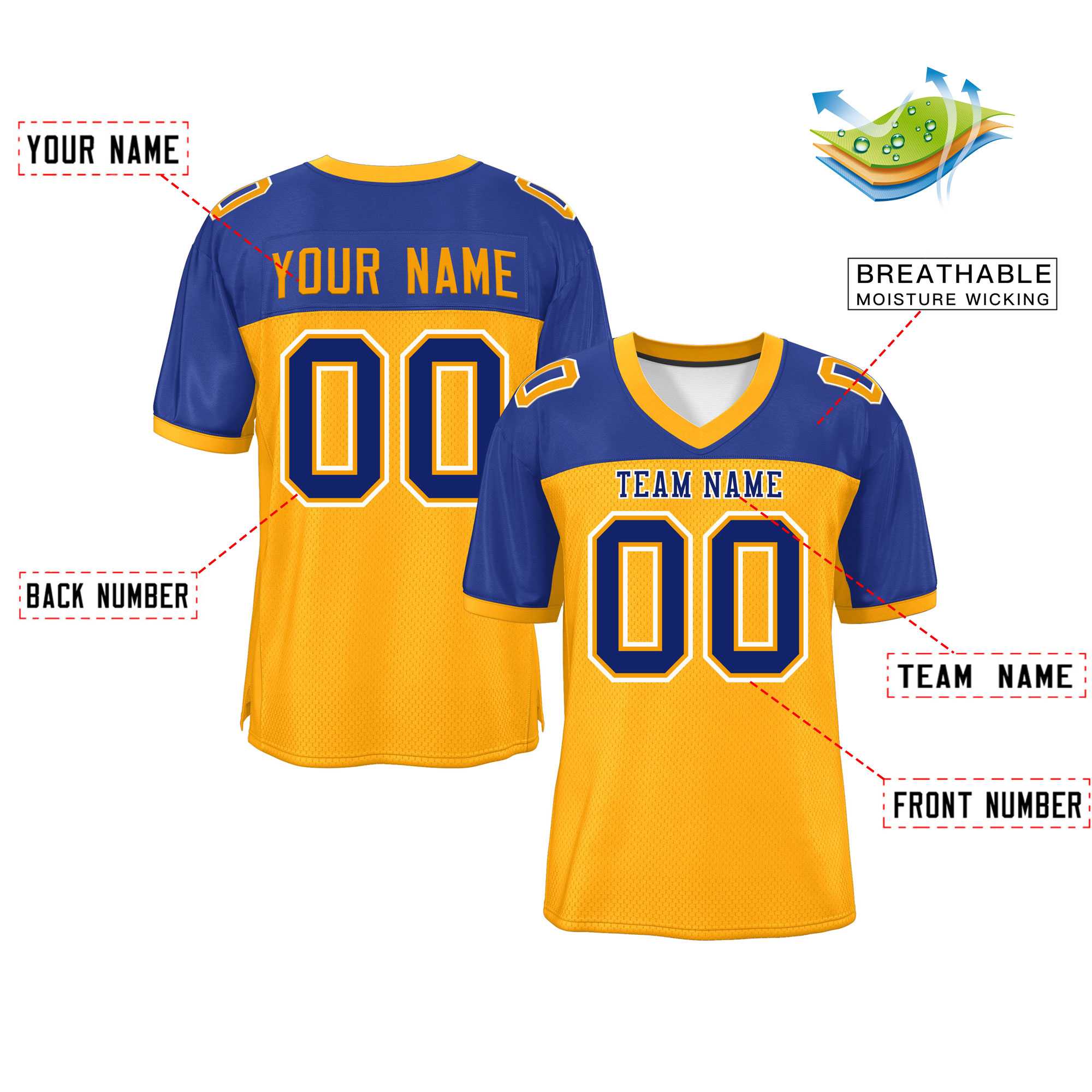 Custom Yellow-Royal Raglan Sleeves Fashion Authentic Football Jersey