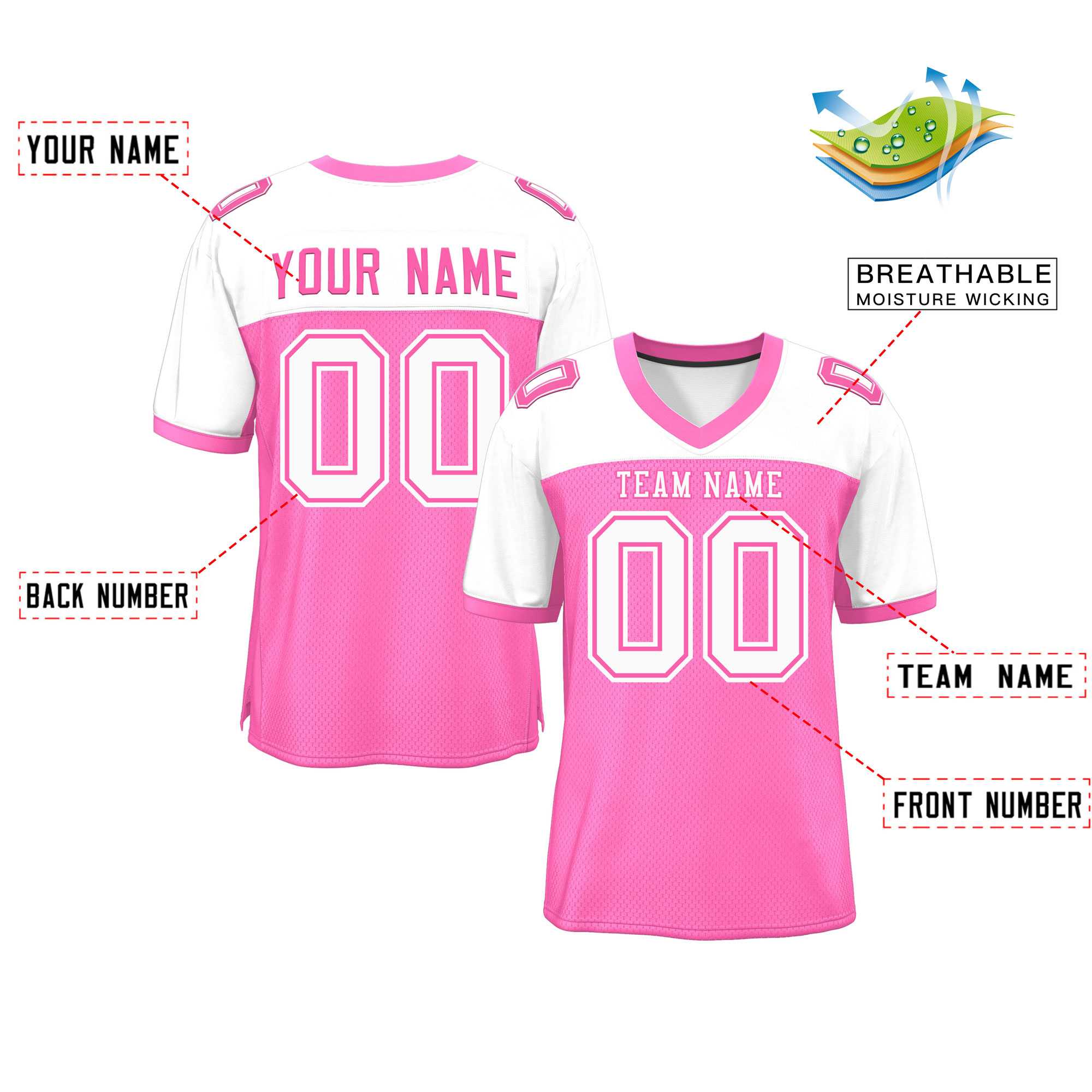 Custom Pink-White Raglan Sleeves Fashion Authentic Football Jersey