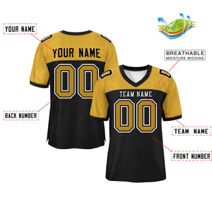 Custom Black-Old Gold Raglan Sleeves Fashion Authentic Football Jersey