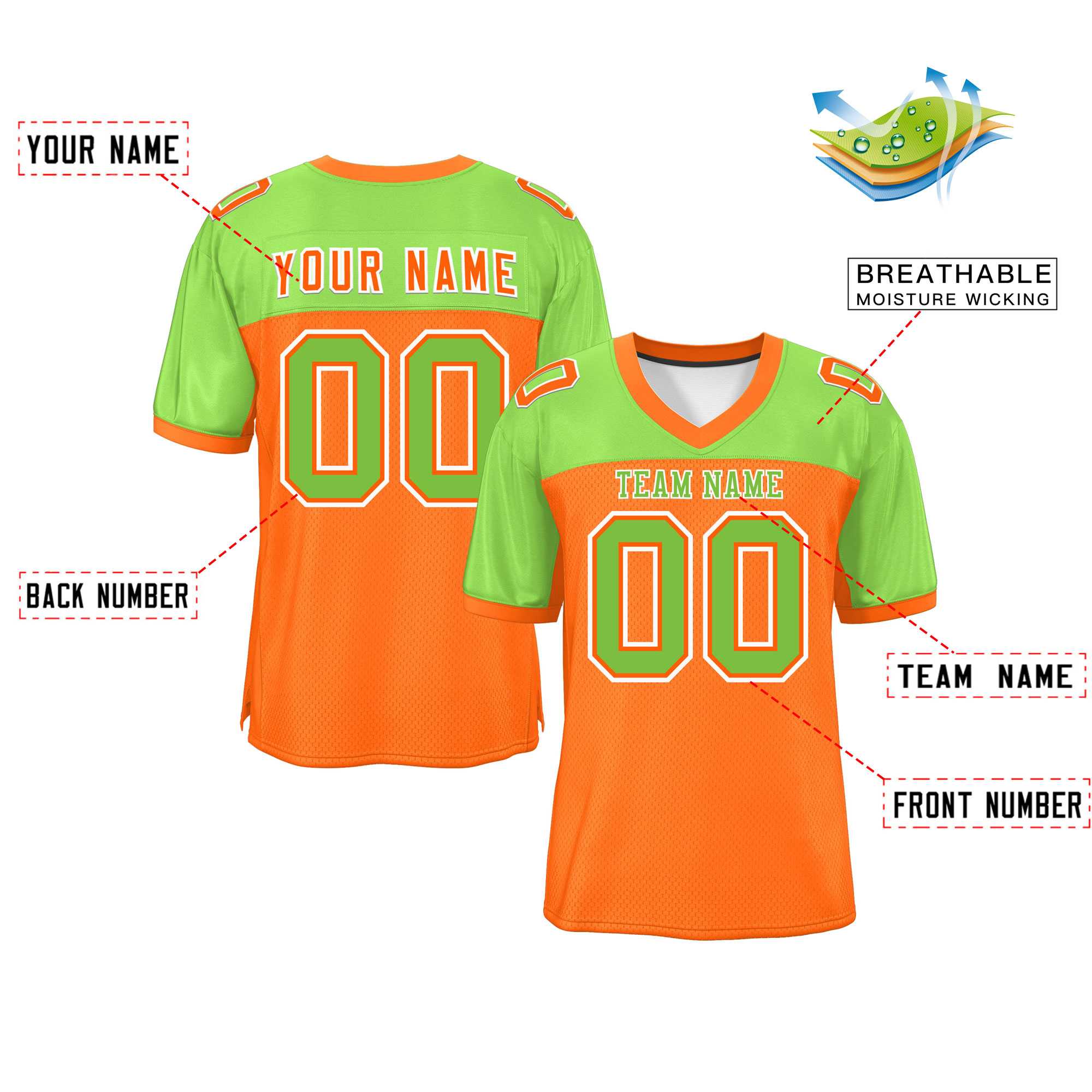 Custom Orange-Neon Green Raglan Sleeves Fashion Authentic Football Jersey