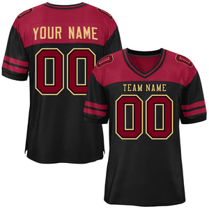 Custom Black Crimson Personalized Color Block Authentic Football Jersey