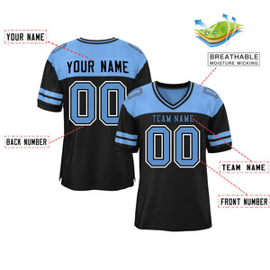 Custom Black Light Blue Personalized Color Block Authentic Football Jersey