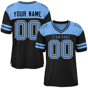 Custom Black Light Blue Personalized Color Block Authentic Football Jersey