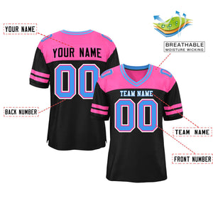 Custom Black Pink Personalized Color Block Authentic Football Jersey