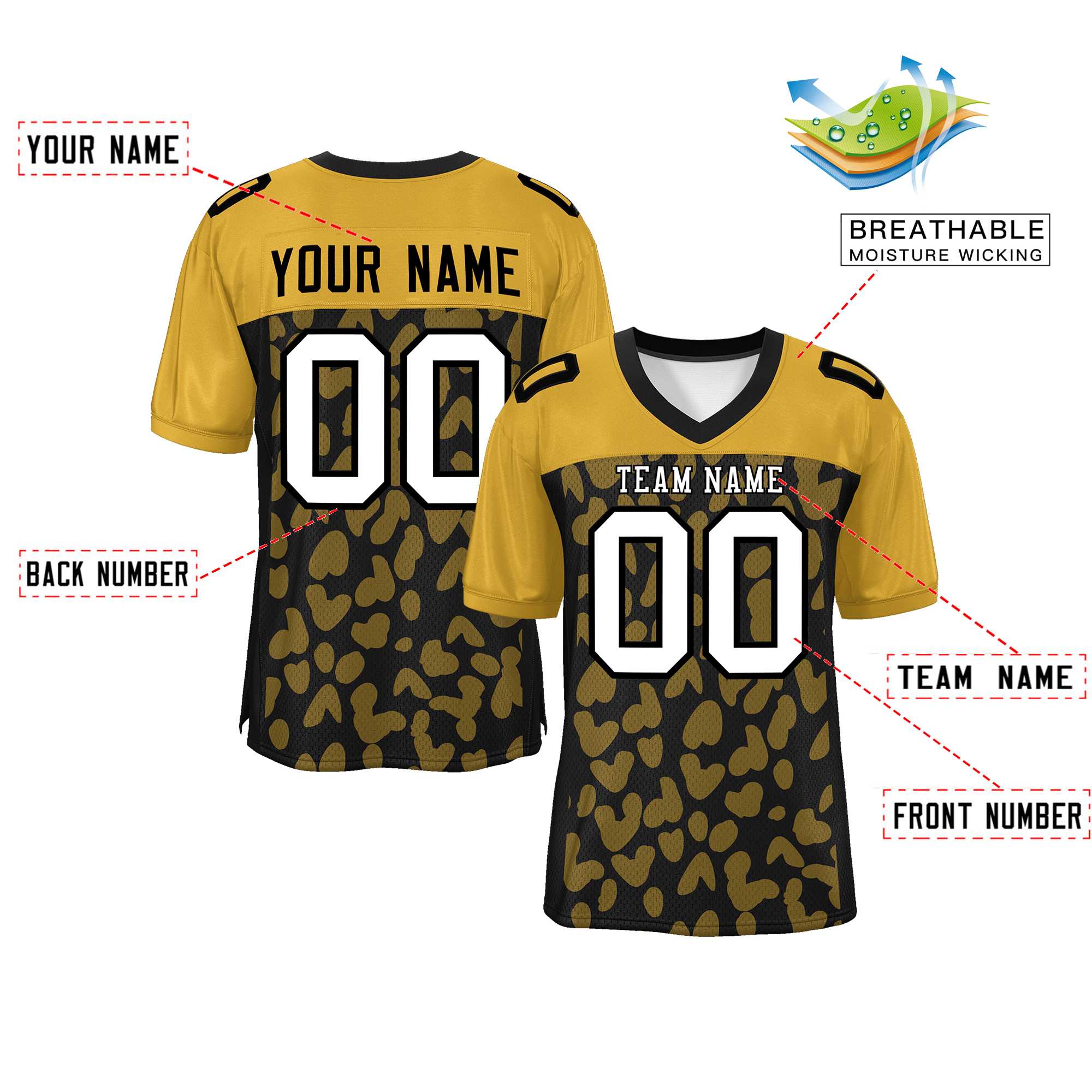 Custom Black Old Gold Raglan Sleeves Personalized Camo Authentic Football Jersey