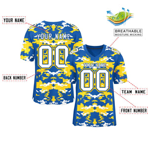 Custom Royal Gold-White Personalized Camo Authentic Football Jersey