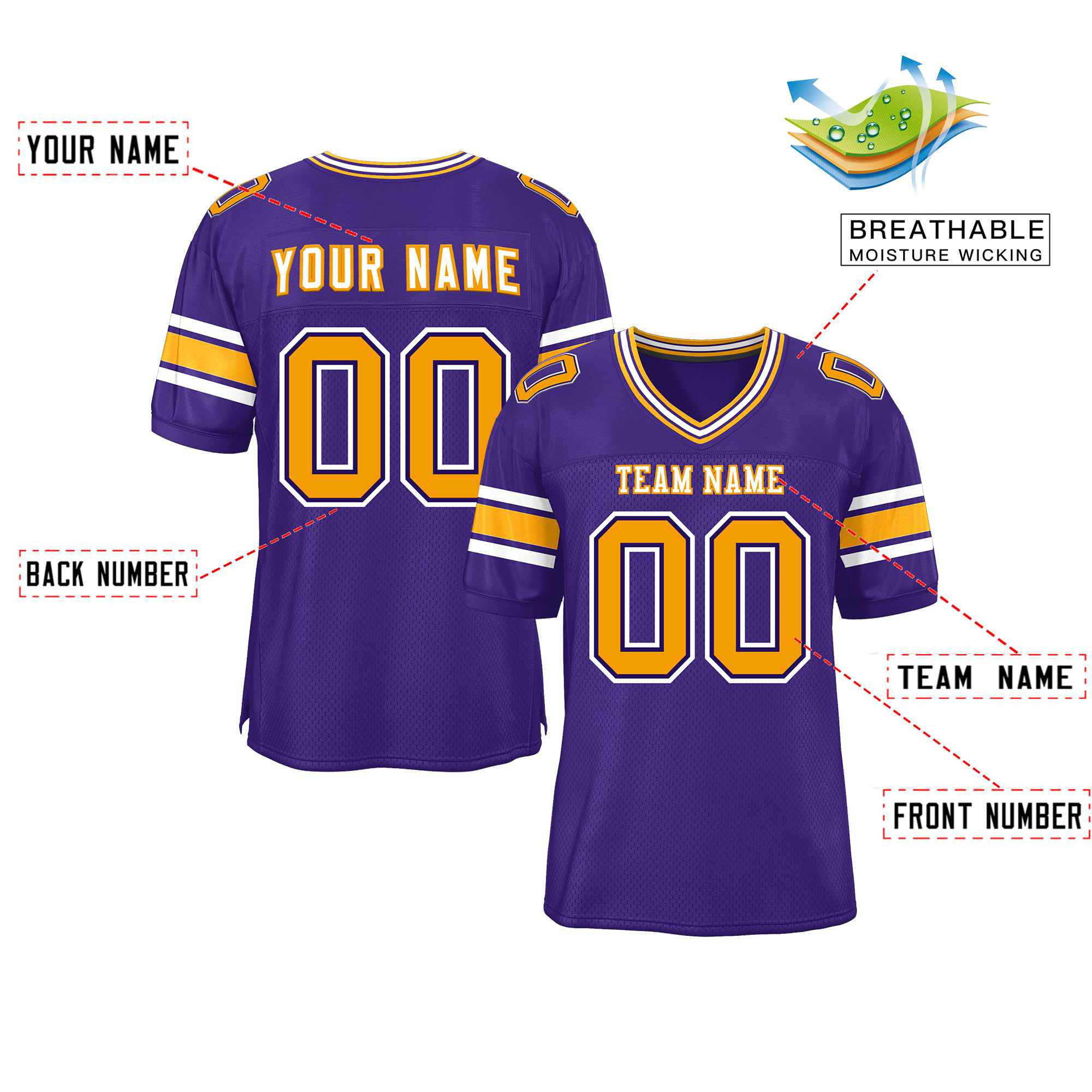 Custom Purple Personalized Classic Authentic Football Jersey