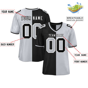 Custom Black Silver Personalized Split Two Tone Design Authentic Football Jersey