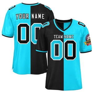 Custom Black Sky Blue Personalized Split Two Tone Design Authentic Football Jersey