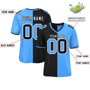 Custom Black Powder Blue Personalized Split Two Tone Design Authentic Football Jersey