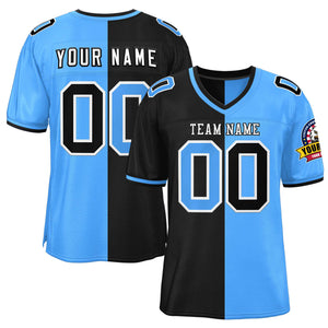 Custom Black Powder Blue Personalized Split Two Tone Design Authentic Football Jersey