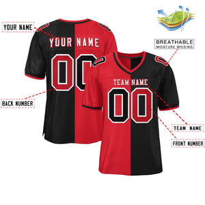 Custom Red Black Personalized Split Two Tone Design Authentic Football Jersey