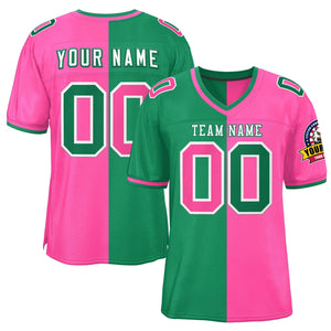 Custom Kelly Green Pink Personalized Split Two Tone Design Authentic Football Jersey