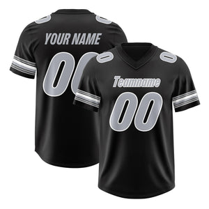 Custom Black Silver Retro Personalized Sleeve Line Authentic Football Jersey