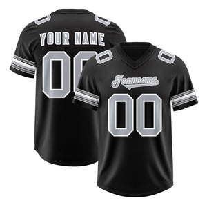 Custom Black Silver Retro Personalized Sleeve Line Authentic Football Jersey