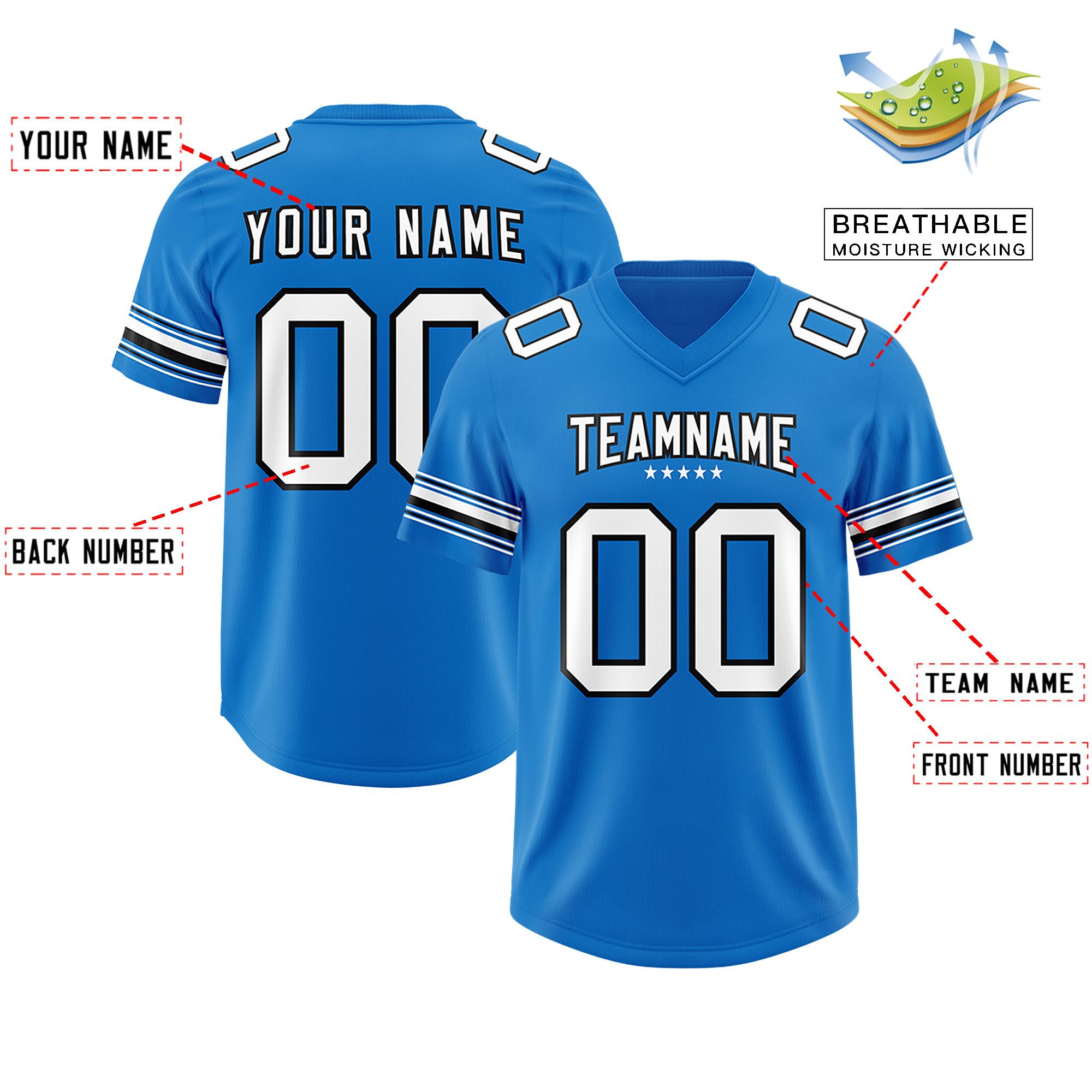 Custom Panther Blue White Retro Personalized Sleeve Line Authentic Football Jersey