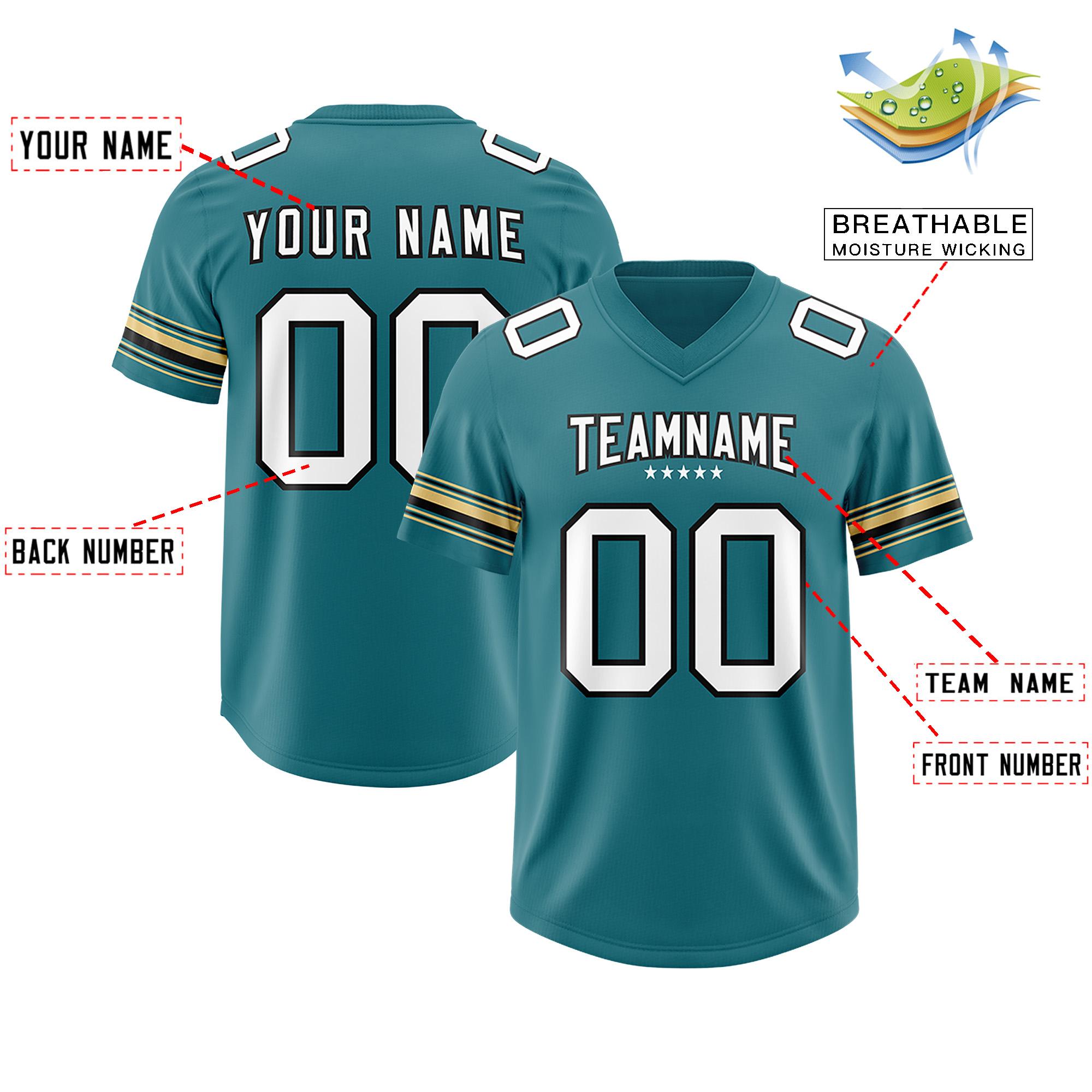 Custom Aqua White Retro Personalized Sleeve Line Authentic Football Jersey