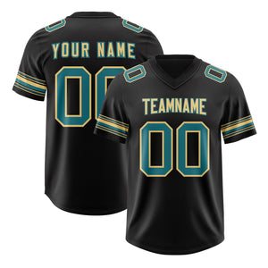 Custom Black Aqua Retro Personalized Sleeve Line Authentic Football Jersey