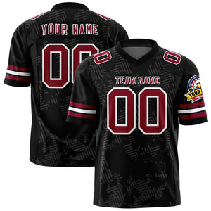 Custom Black Crimson-White Personalized Graffiti Line Design Authentic Football Jersey