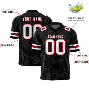 Custom Black White-Red Personalized Graffiti Line Design Authentic Football Jersey