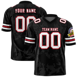 Custom Black White-Red Personalized Graffiti Line Design Authentic Football Jersey