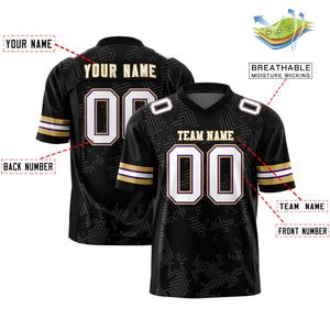 Custom Black White-Old Gold Personalized Graffiti Line Design Authentic Football Jersey