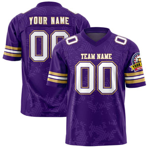 Custom Purple White-Old Gold Personalized Graffiti Line Design Authentic Football Jersey