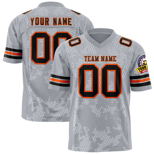 Custom Gray Black-Orange Personalized Graffiti Line Design Authentic Football Jersey