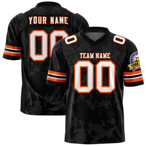 Custom Black White-Orange Personalized Graffiti Line Design Authentic Football Jersey