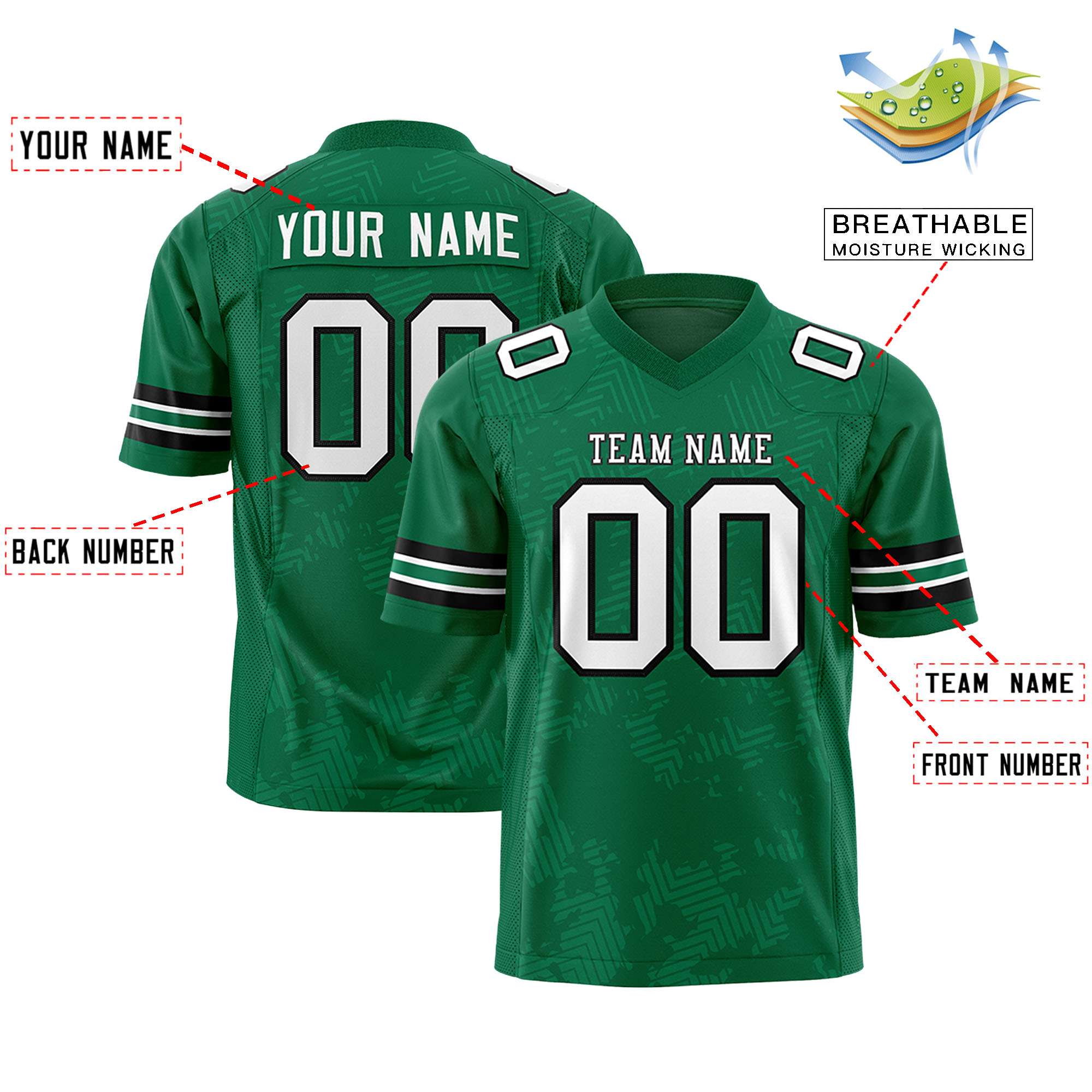 Custom Kelly Green White Personalized Graffiti Line Design Authentic Football Jersey