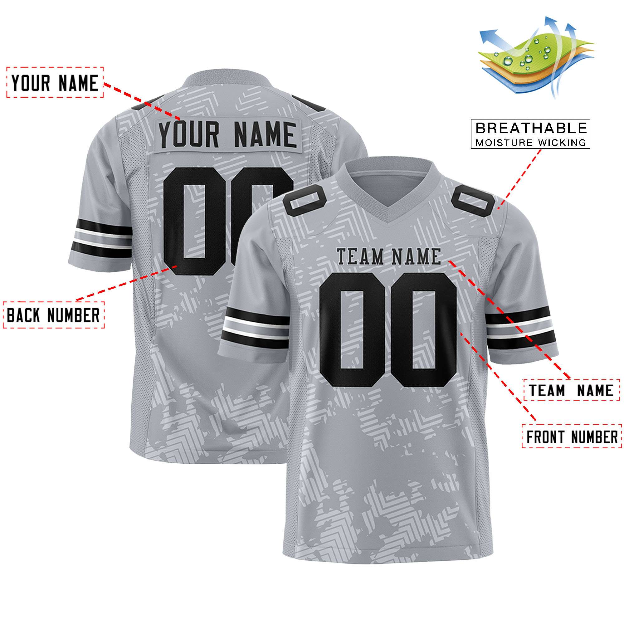 Custom Gray Black Personalized Graffiti Line Design Authentic Football Jersey