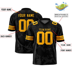 Custom Black Yellow Personalized Graffiti Line Design Authentic Football Jersey