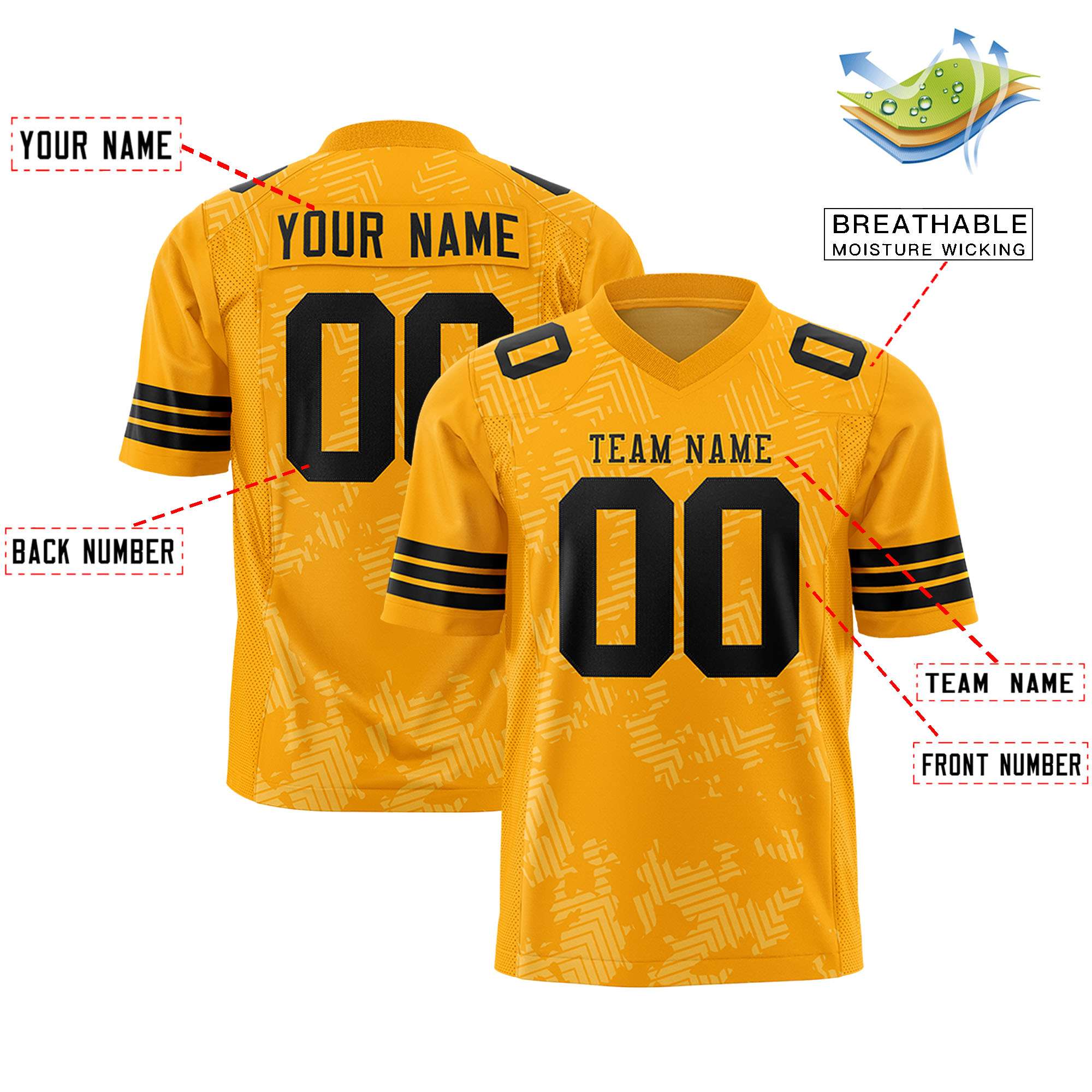 Custom Yellow Black Personalized Graffiti Line Design Authentic Football Jersey