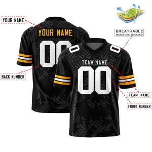 Custom Black Yellow Personalized Graffiti Line Design Authentic Football Jersey