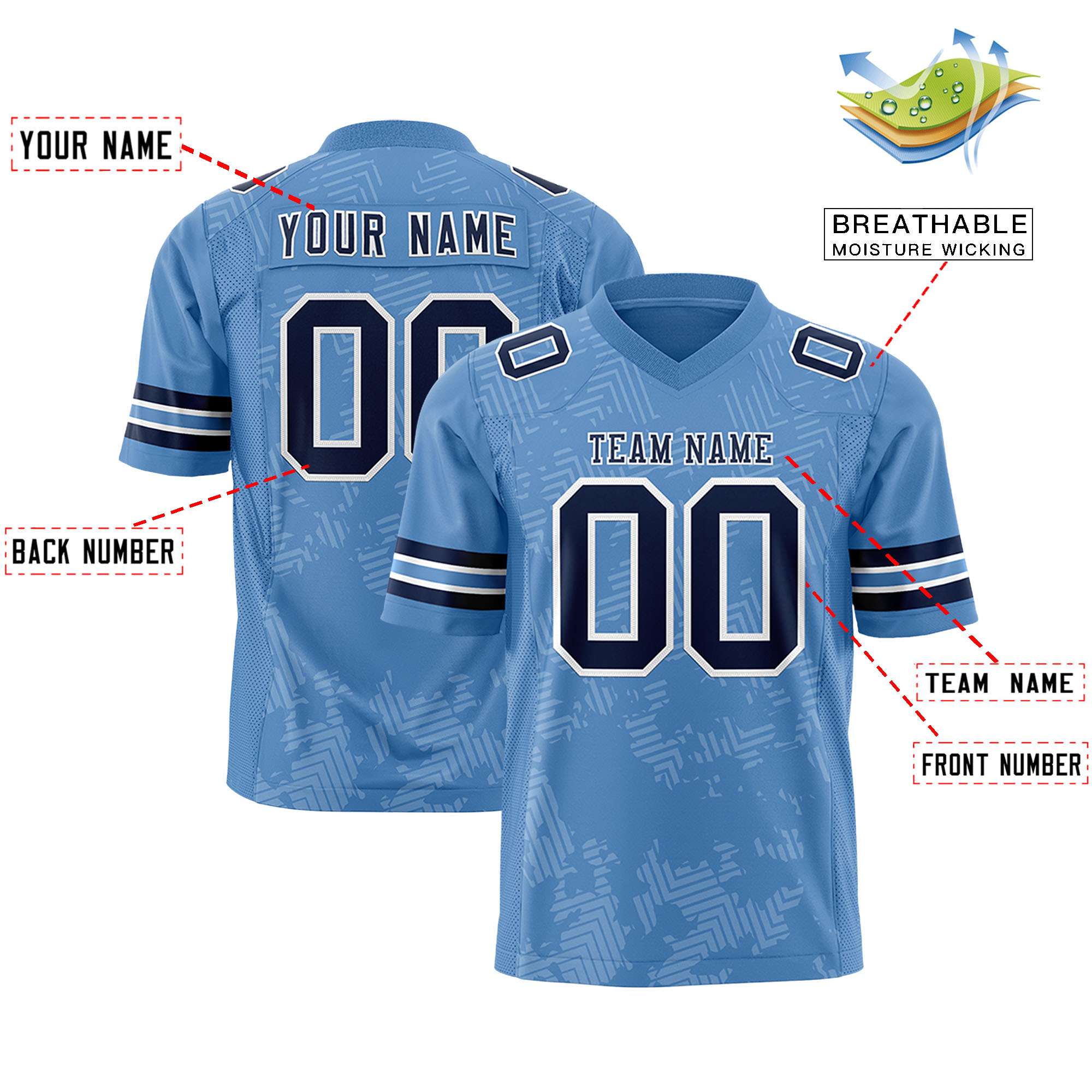 Custom Light Blue Navy-White Personalized Graffiti Line Design Authentic Football Jersey