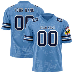 Custom Light Blue Navy-White Personalized Graffiti Line Design Authentic Football Jersey