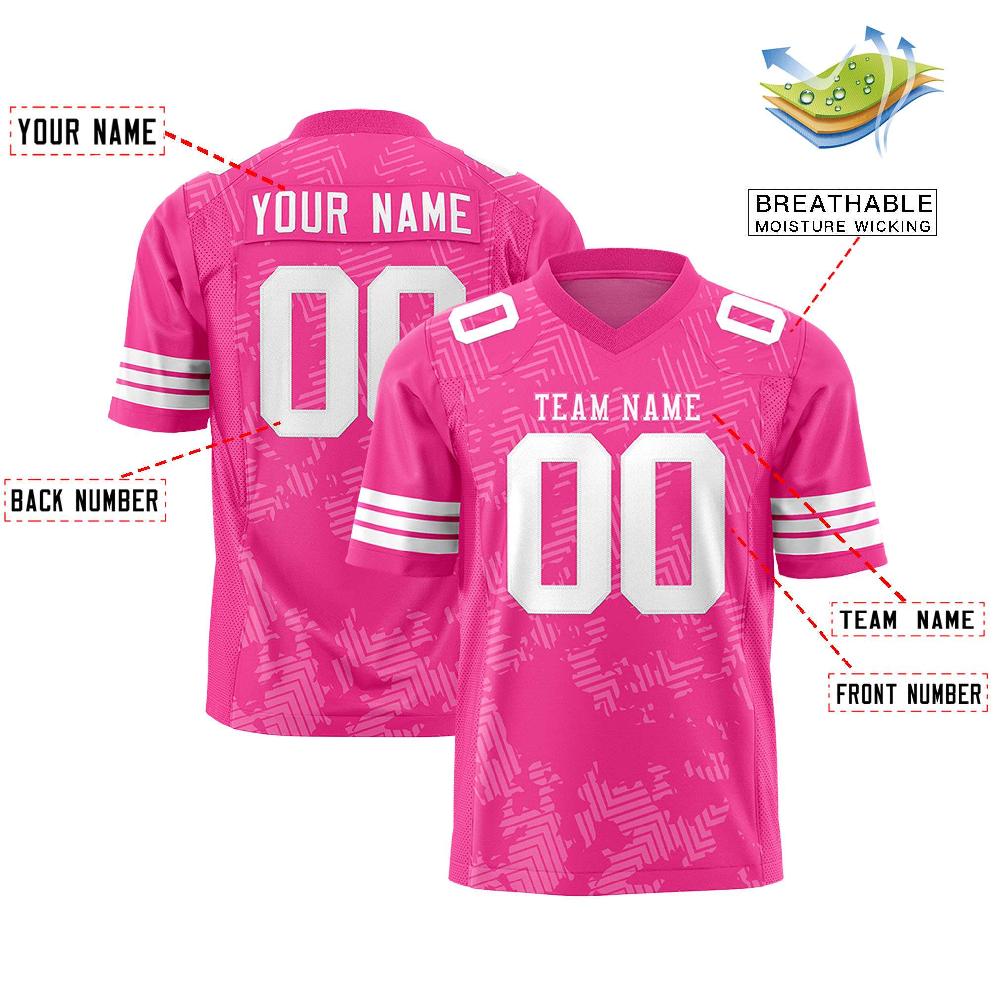 Custom Pink White Personalized Graffiti Line Design Authentic Football Jersey