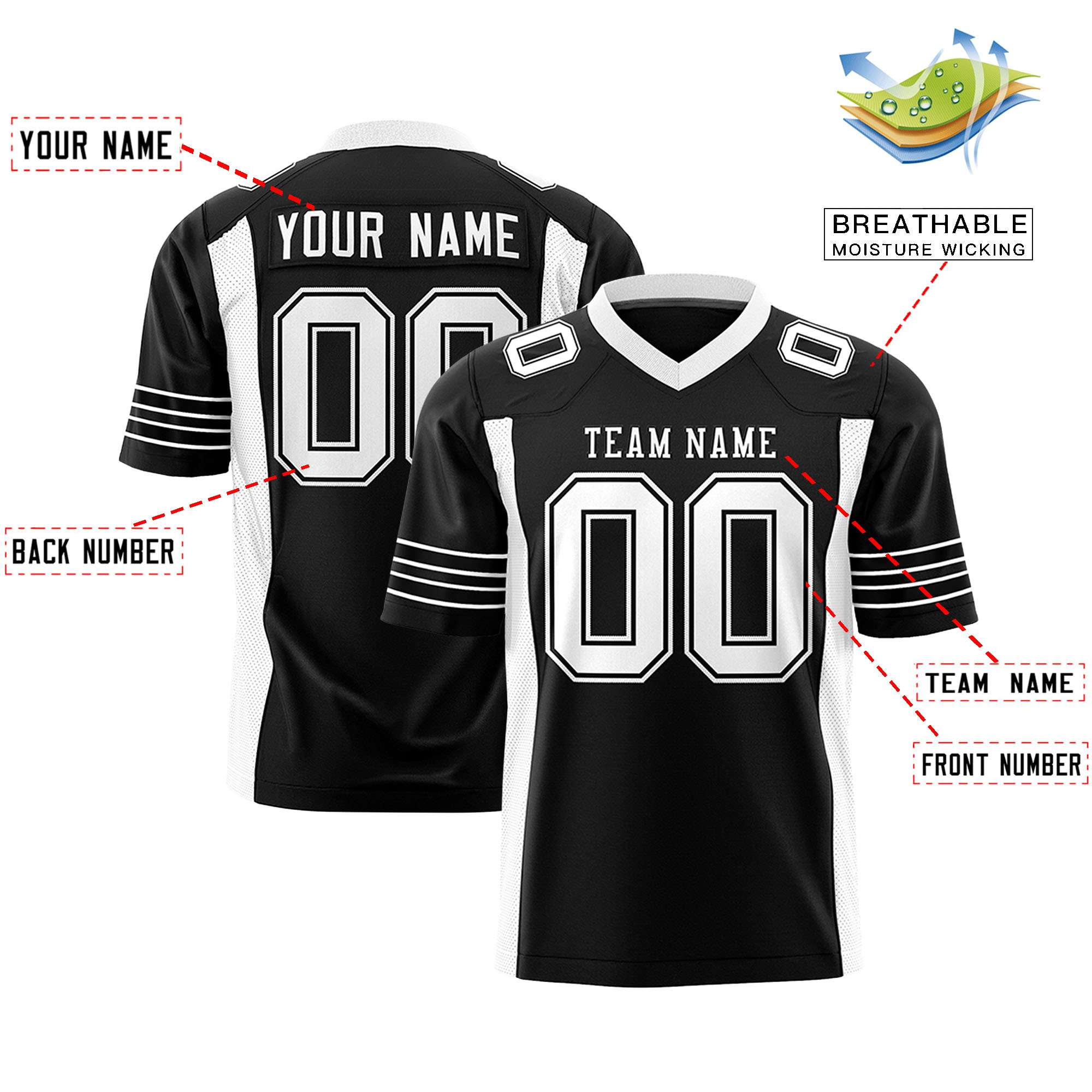 Custom Black White Personalized Insert Color Design Authentic Football Jersey