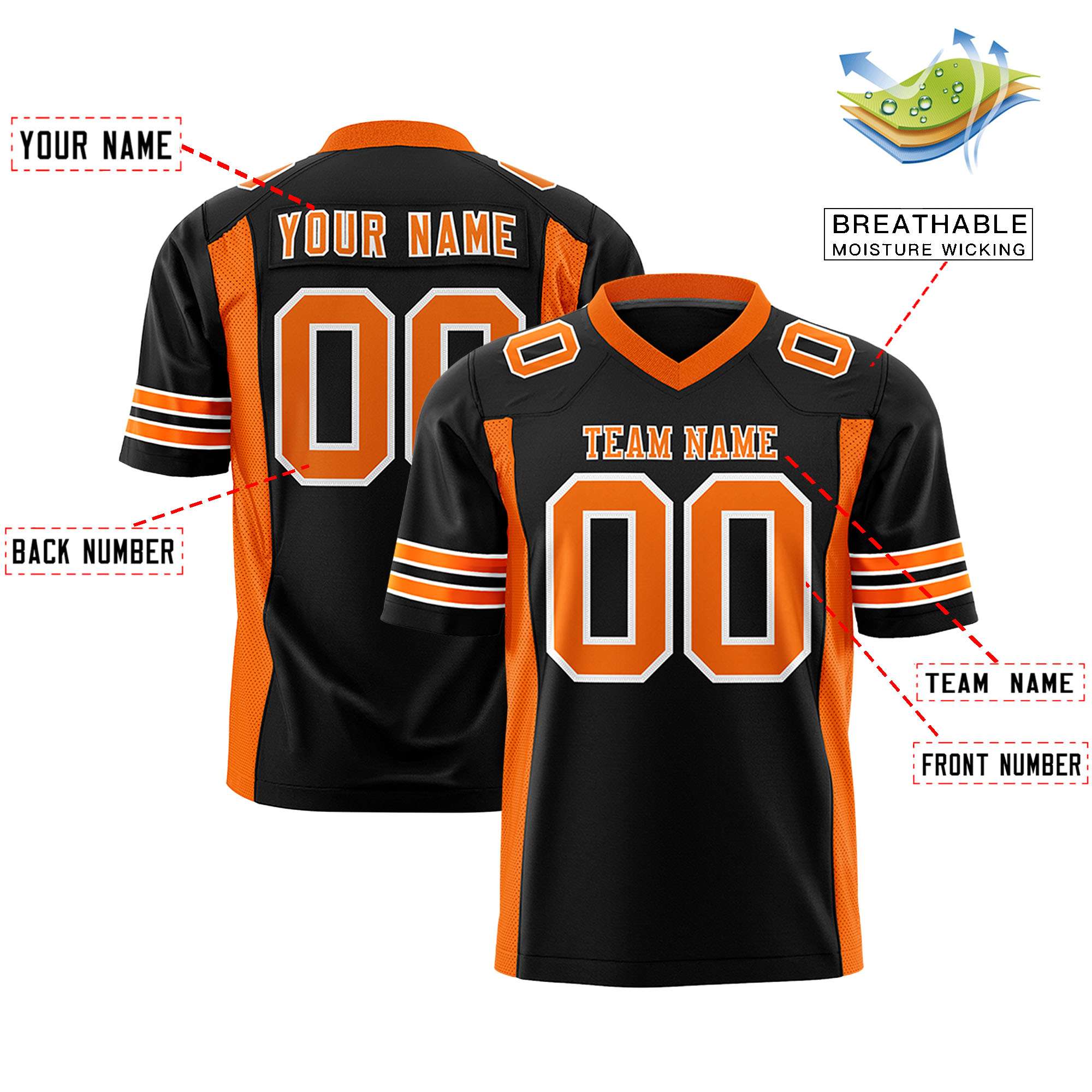 Custom Black Orange Personalized Insert Color Design Authentic Football Jersey