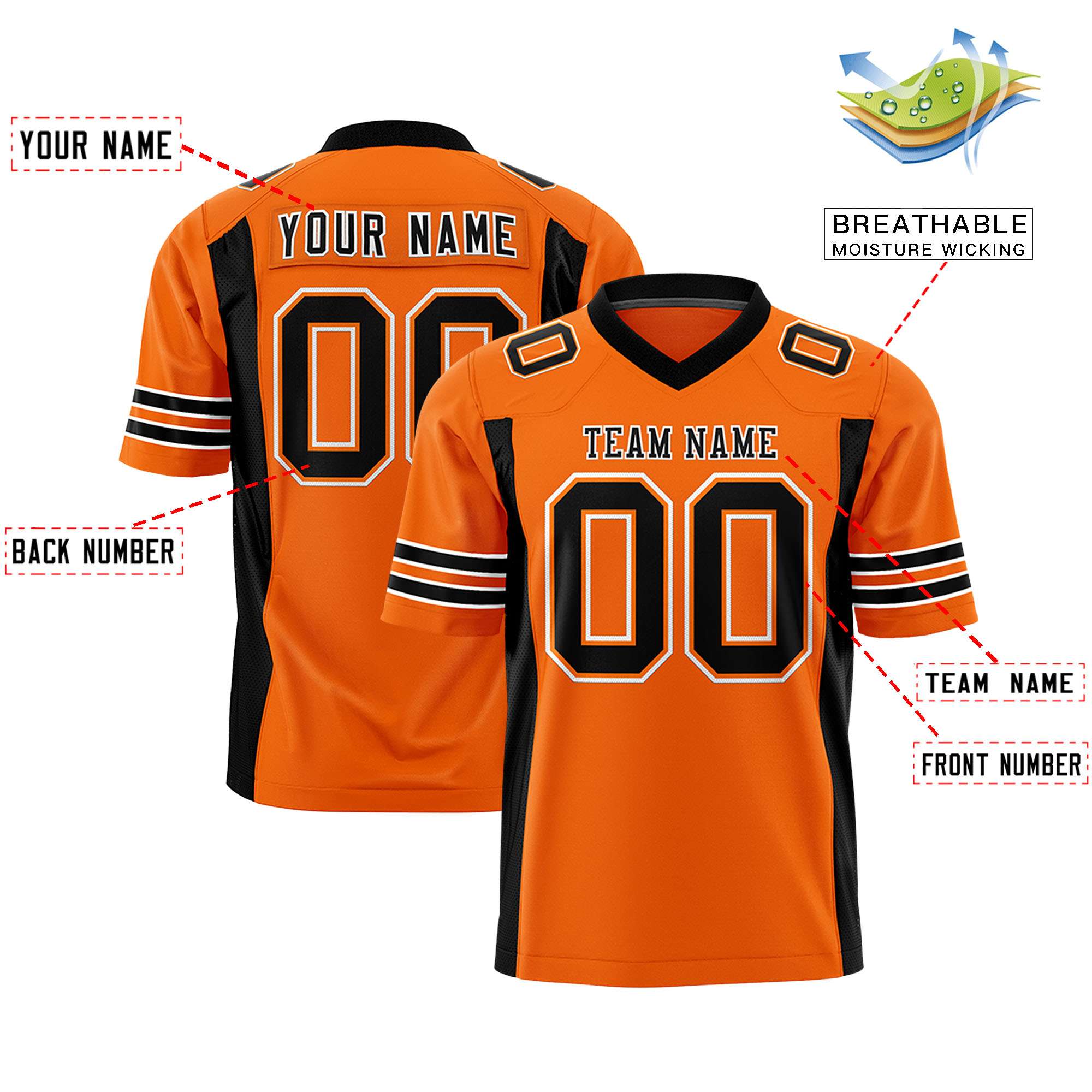 Custom Orange Black Personalized Insert Color Design Authentic Football Jersey