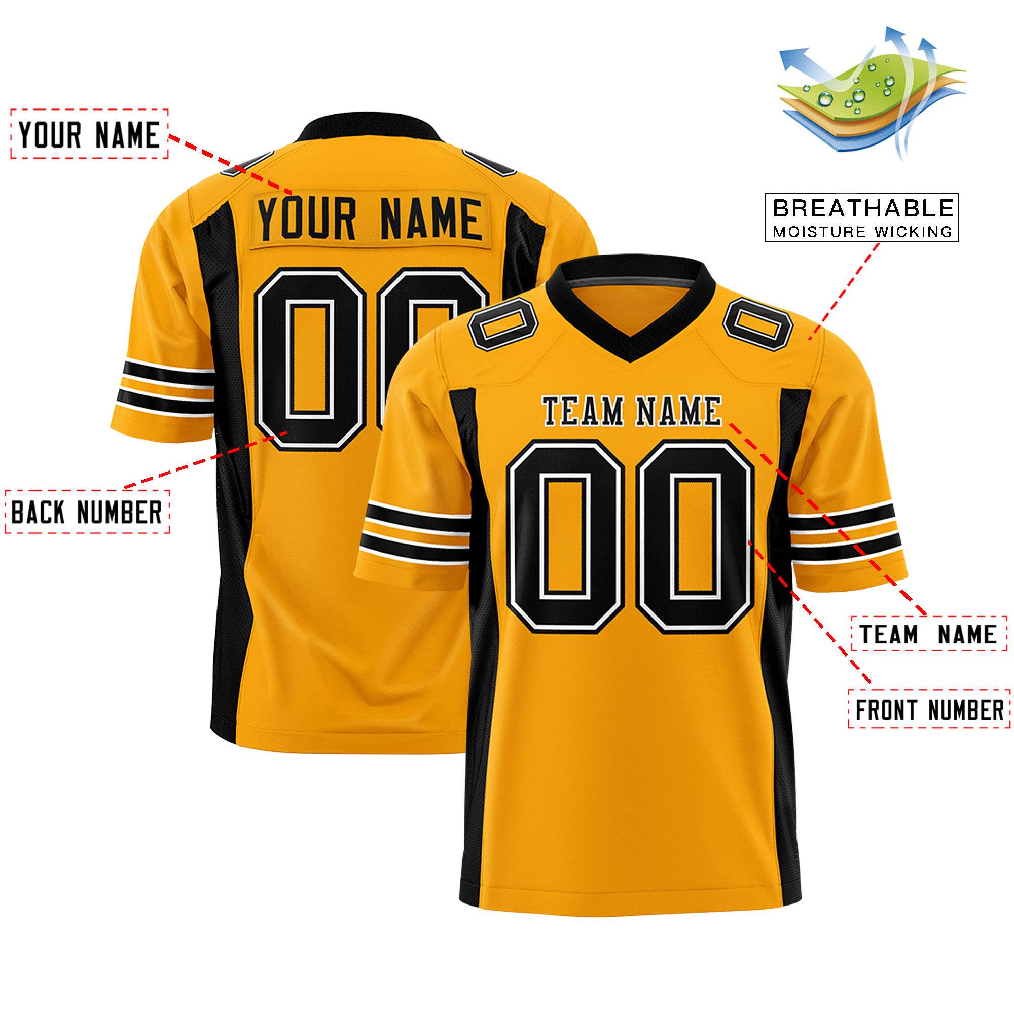 Custom Yellow Black Personalized Insert Color Design Authentic Football Jersey